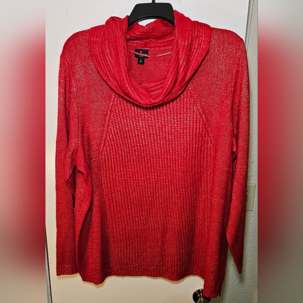 JCP Cherry Red w Gold Specks Cowl Neck Sweater 2X